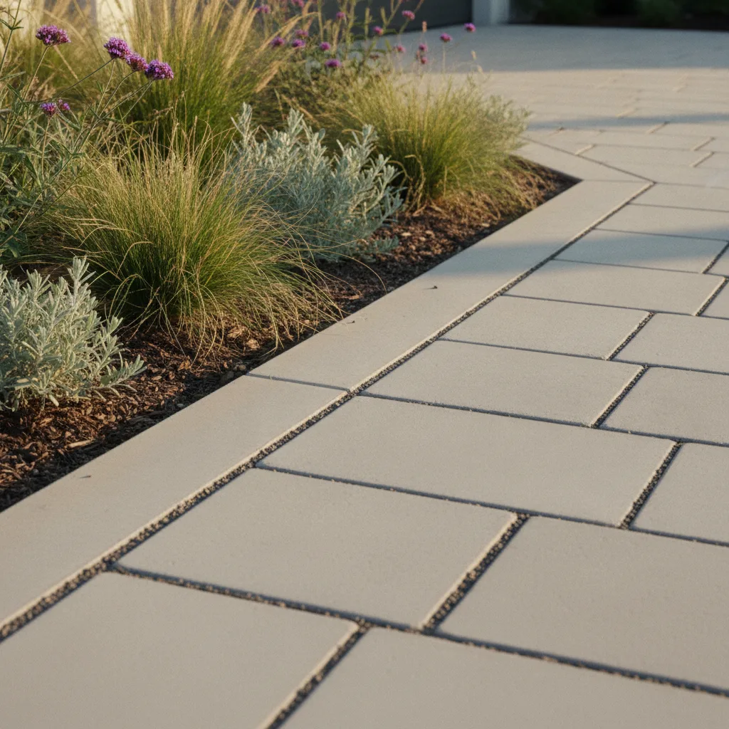 A Los Angeles homeowner and their driveway contractor review paver samples on a partially completed project.