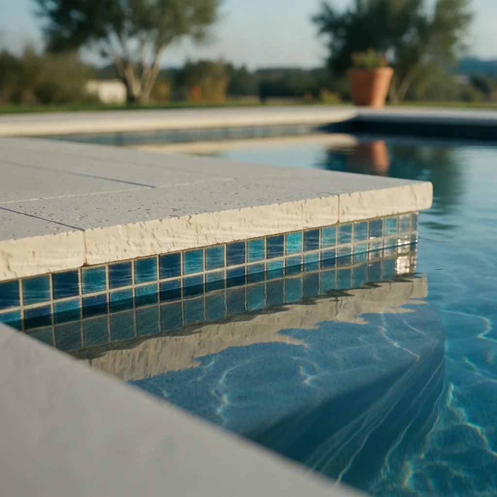 A rectangular gunite pool with a dark plaster finish is surrounded by a minimalist concrete patio and modern landscaping.